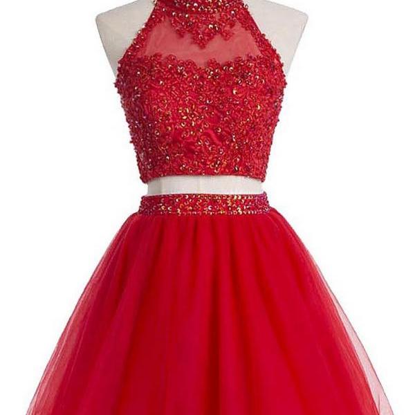 Beading Homecoming Gowntwo Piece Scoop Homecoming Dressshort Red Organza Homecoming Dress 1859